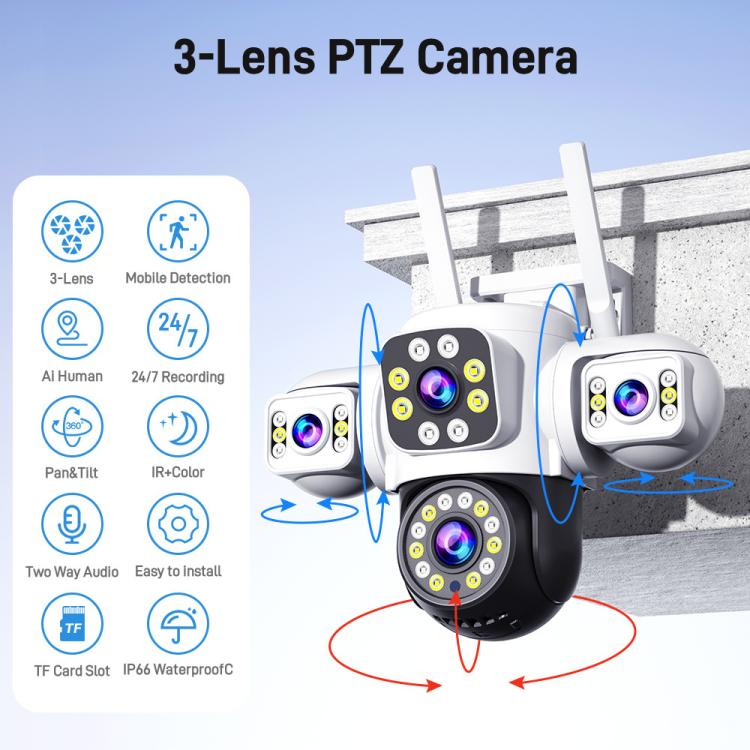 2MP HD 360 Degree Panorama 3 Lens IP66 Waterproof Wireless WiFi Camera, 15 Days Memory Card, 30 Days Memory Card 2MP HD 360 Degree Panorama 3 Lens IP66 Waterproof Wireless WiFi Camera, 15 Days Memory Card, 30 Days Memory Card